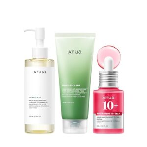 Anua 3-Step Glass Skin Beginner Set, Double Cleansing with Facial Serum, Oil Cleanser & Face Wash with Heartleaf, Daily Routine with Niacinamide, Korean Skincare Set : Beauty & Personal Care