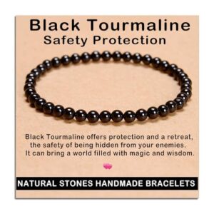 AD Beads Handmade Gemstone Stretch Elastic Bracelet Crystal Healing Reiki Nature's Beauty and Spiritual Essence Unisex (4mm, Black Tourmaline (Best protection)) : Handmade Products