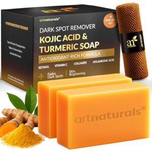 Kojic Acid Soap + African Net Sponge (2 pack X 142g Turmeric bars) Dark spot remover & Scars - Original Japanese Complex Vitamin C, Hyaluronic Acid, retinol, shea butter (Citrus) : Beauty & Personal Care